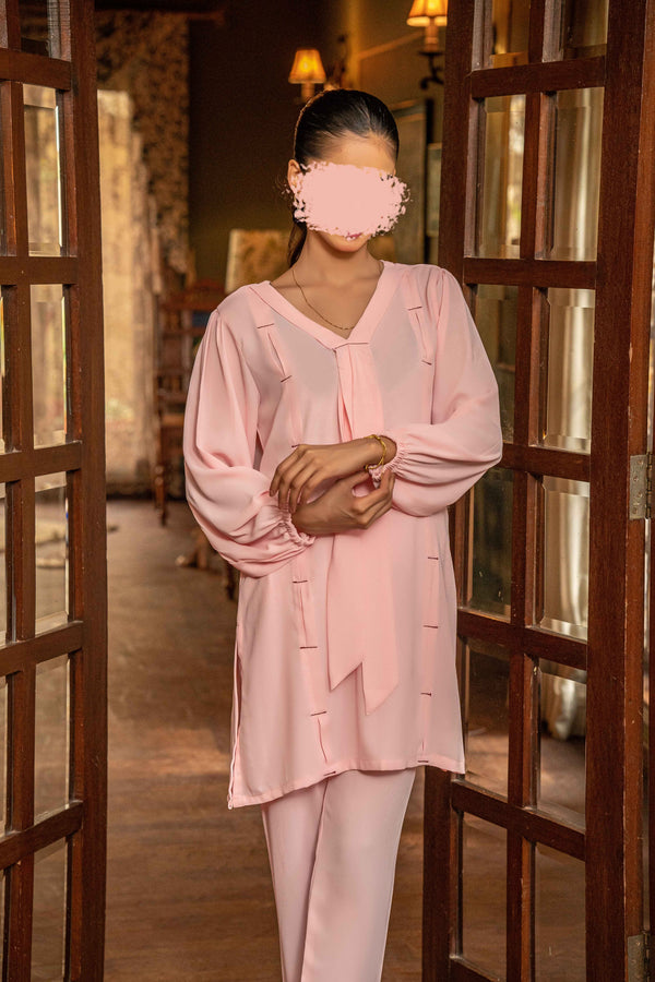 2 Piece Stitched Georgette Pink Suit - Fusion III
